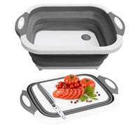 BritVibe Foldable Chopping Board, Collapsible Washing Up Bowl with Drain Plug - 3-in-1 Cutting Board, Wash Basin & Dish Tub - Portable Kitchen Tool for Camping, Caravan, Picnic & Outdoor Use (Grey)