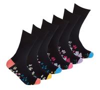 Britwear Set of 6 Women's Comfort Soft Top Bamboo Blend Socks with Daisey Flower Design in Black | Size: 4-7 Britwear Black 4-7