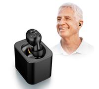 Britzgo K87 In-Ear Rechargeable Sound Support, 35H Long-Lasting Battery, USB Fast Charge, Smart Noise Reduction, Ergonomic L-Shaped Design, Portable Charging Case (Black)