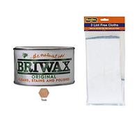 Briwax 400g Wax Polish - Teak Complete with 3 Pack of Lint Free Cloths