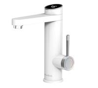 Briwellna Electric Instant Hot Water Bathroom Faucet, 220V Tankless Heater Taps, 120 Degree Rotatable Cold and Hot Water Tap with Digital Display for Home Indoor (White)
