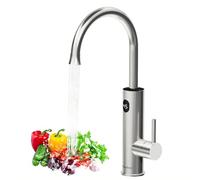 Briwellna Instant Water Heater Tap, 220V Cold and Hot Water Faucet, Kitchen Electric Heating Tap Stainless Steel, 360 Degrees Rotate with Digital Display (Silver)