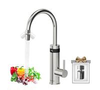 Briwellna Kitchen Electric Instant Water Heater Tap 220V, Stainless Steel Fast Heating Tap, 360 Degree Rotate Instant Hot Water Faucet with Digital Display and Universal Nozzle (Silver)