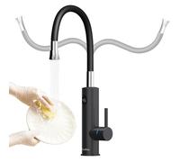Briwellna Stainless Electric Instant Water Heater Kitchen Tap with Digital Display, 220V Tankless Hot Water Faucet with Flexible Swivel Silicone Hose for Kitchen Sink (Black)