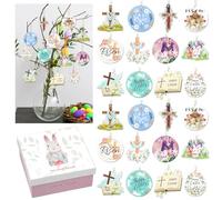 Briwooody 24 Pcs Easter Tree Ornaments Religious Easter Tree Decorations He is Risen Ornaments Christian Wood Cross Sign Spring Hanging Decoration with Gift Box for Home Indoor Holiday Party Gifts