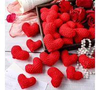 Briwooody 24 Pcs Valentine's Day Heart Ornaments Knitted Crochet Heart Tree Ornament 2.56 Inch Handmade Red Valentine Bowl Vase Filler Valentine Gift Ideal for Home Christmas Tree Wreath Mantel Decor