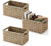 Briwooody 3 Pcs Paper Rope Storage Baskets for Shelves Natural Woven Rectangular Storage Baskets with Built in Handles 13 x 8.3 x 6.7 '' Kitchen Wicker Bins for Home Bathroom Pantry (Beige)