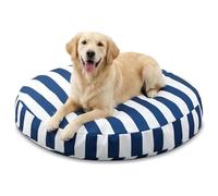 Briwooody 42 Inch Large Waterproof Outdoor Dog Bed, Washable Round Pet Bed for Medium Large Dogs, Blue and White Vertical Striped, UV Resistant Durable Pet Cushion for Indoor Outdoor Travel Use