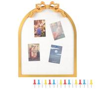 Briwooody Vintage Arched Linen Cork Board with Gold Bow Knot 21"x 16" Decorative Bulletin Board Iron Frame Large Pin Corkboard for Notes Photos Reminders Elegant Corkboard for Wall Home Office Decor