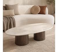 Brix Duno Bottecino Coffee Table - Oval - Low - Chestnut - Ceramic and Mango Wood