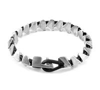 Brixham Maxi Silver and Round Leather Bracelet ANCHOR & CREW Black 23cm