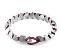 Brixham Maxi Silver and Round Leather Bracelet ANCHOR & CREW Red 23cm
