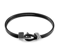Brixham Silver and Round Leather Bracelet ANCHOR & CREW Black 19cm