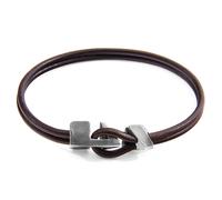 Brixham Silver and Round Leather Bracelet ANCHOR & CREW Brown 19cm