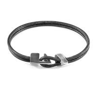 Brixham Silver and Round Leather Bracelet ANCHOR & CREW Grey 21cm