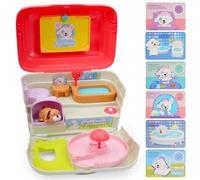 Brixlytoys Interactive Pet House Toy for Kids Ages 3+, Musical Doggy Playset with 6 Habits, Fun Sounds & Lullaby, Running Puppy, Shower, Feeding, Sleeping, and More - Includes 3 Double-Sided Cards