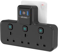 BrixStation Multi Plug Extension Socket with PD20W USB C Slot, 3 Way Plug Adapter with Independent Switches 3 USB, PASSUS 13A 3250W UK Wall Adaptor Built-in Surge Protector for Home, Office, Kitchen