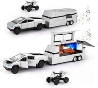 BrixStation Tesla Cybertruck 1:24 Model Car, Cyber Truck Toy Car Motorhome Model Kit with Light & Music, Pull-Back Function, Alloy Die-Cast, Ideal for Children 3 Years and Up, Silver