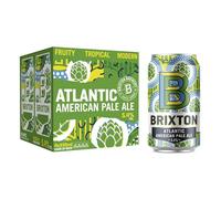 Brixton Atlantic American Pale Ale Cans 4 x 330 ml, 5.4% ABV Multipack Craft Beer, IBU 35, EBC 5. Punchy mango, pineapple, and passion fruit flavour, Bold Modern Refreshing Pale Malt Brew