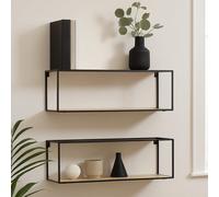 Brixton Black and Natural Wooden Set of 2 Rectangular Wall Shelves