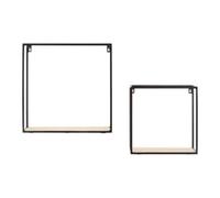 Brixton Black and Natural Wooden Set of 2 Square Wall Shelves