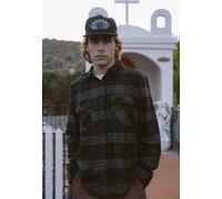 BRIXTON Men's Bowery L/S Flannel Button Down Shirt, Black/Charcoal, Large