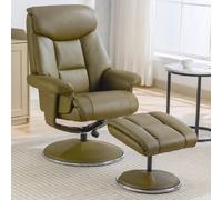 brixton faux leather recliner chair with stool in olive green