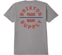 BRIXTON Mens Oath V Short Sleeve T-Shirt - Heather Grey/Lava Red/Midnight - L