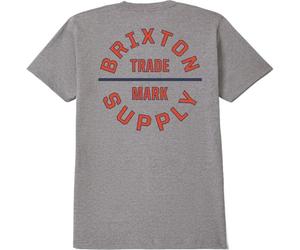 BRIXTON Mens Oath V Short Sleeve T-Shirt - Heather Grey/Lava Red/Midnight - L