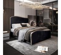 Brixton Upholstered Soft Velvet Metal Bed Frame - Black