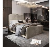 Brixton Upholstered Soft Velvet Metal Bed Frame - Cream