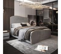 Casani Brixton Upholstered Soft Velvet Metal Bed Frame in Grey | Size: Small Double Casani Grey Small Double