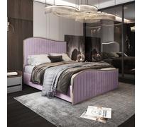 Brixton Upholstered Soft Velvet Metal Bed Frame - Pink