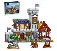 BrixVibe Medieval Castle Town Square Building Set 3 in 1 with Light & Garrison Tower House Compatibled with Lego Model Collection for Adults -1760PCS