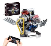 BrixVibe Mini V8 Engine Kit That Runs Building Set Technic Model with Motor, Light & APP Control, Mechanic Engineering Collectible for Adults Boys 14 Years & Up