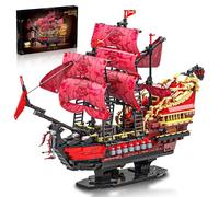 BrixVibe Queen Anna's Revenge Pirate Ship Building Sets, Red Sailboat Boat with Light Nautical Model Collection for Adults Home Decor