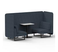 Brixworth 2 Seater Bench Booth With Black Legs And White Table With Black Leg In Rivet Fabric - Crucible Panels And Sofa