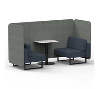 Brixworth 2 Seater Bench Booth With Black Legs And White Table With Black Leg In Rivet Fabric - Prime Panels And Crucible Sofa