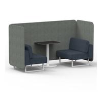 Brixworth 2 Seater Bench Booth With White Legs And Black Table With White Leg In Rivet Fabric - Prime Panels And Crucible Sofa