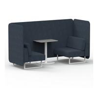Brixworth 2 Seater Bench Booth With White Legs And Grey Table With White Leg In Rivet Fabric - Crucible Panels And Sofa
