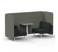Brixworth 2 Seater Bench Booth With White Legs And Grey Table With White Leg In Rivet Fabric - Prime Panels And Crucible Sofa
