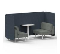 Brixworth 2 Seater Bench Booth With White Legs And White Table With White Leg In Rivet Fabric - Crucible Panels And Prime Sofa