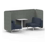 Brixworth 2 Seater Bench Booth With White Legs And White Table With White Leg In Rivet Fabric - Prime Panels And Crucible Sofa