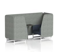 Brixworth 2 Seater Booth With White Legs And Black Table With Silver Leg In Rivet Fabric - Prime Panels And Crucible Sofa
