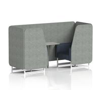 Brixworth 2 Seater Booth With White Legs And Grey Table With Silver Leg In Rivet Fabric - Prime Panels And Crucible Sofa