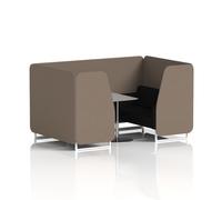 Brixworth 4 Seater Booth With White Legs And Grey Table With Silver Leg In X2 Fabric - Theory Panels And Diameter Sofa