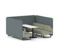 Brixworth 6 Seater Bench Booth With Black Legs And White Table With Black Leg In Main Line Flax Fabric - Westminster Panels And Newbury Sofa