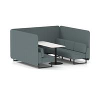 Brixworth 6 Seater Bench Booth With Black Legs And White Table With Black Leg In Main Line Flax Fabric - Westminster Panels And Sofa