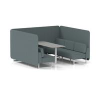 Brixworth 6 Seater Bench Booth With White Legs And Grey Table With White Leg In Main Line Flax Fabric - Westminster Panels And Sofa