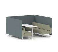 Brixworth 6 Seater Bench Booth With White Legs And White Table With White Leg In Main Line Flax Fabric - Westminster Panels And Newbury Sofa